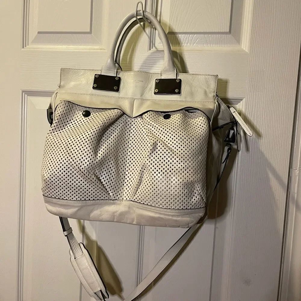 Rag and Bone Medium leather white Perforated Pilot satchel/ shoulder bag .